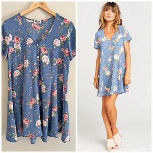 Show Me Your Mumu Bennett Babydoll Dress Medium Blue Floral Rose Cottagecore
